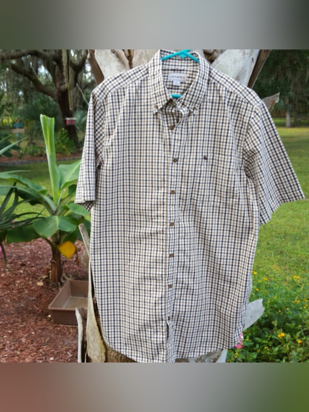 ❤️Men's Short-Sleeve Plaid Button-Down Shirt - Beige & Navy
